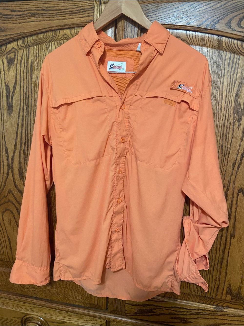 World Wide Sportsman Women’s Small Long-Sleeve Orange Fishing Shirt Roll up Sl